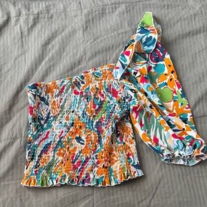🔺CLOSET SALE: EVERYTHING MUST GO🔺 Tropical Smocked Tube Top One Sleeve